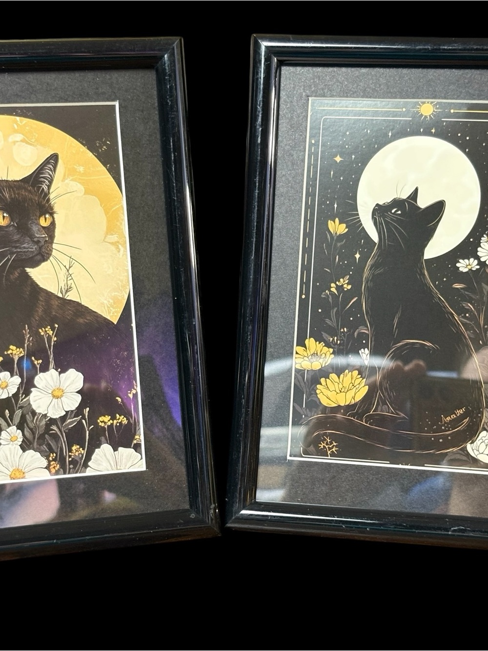 Black Cat Celestial Framed Art Print Set – 2 Pieces | Witchy Cottagecore Décor